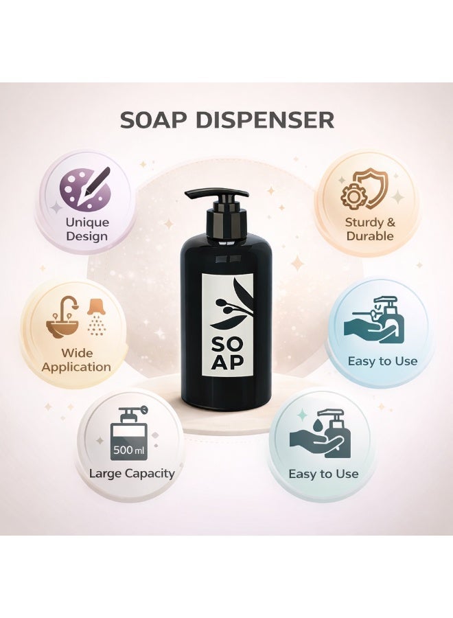 Reusable Liquid Soap Dispenser Bottle with Pump, Durable Plastic Refillable Container for Bathroom & Kitchen, 500ml (Black) - Image 5